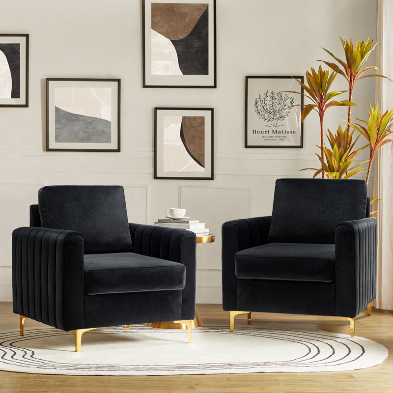 Gillette Upholstered Tufted Velvet Club Chair, Black