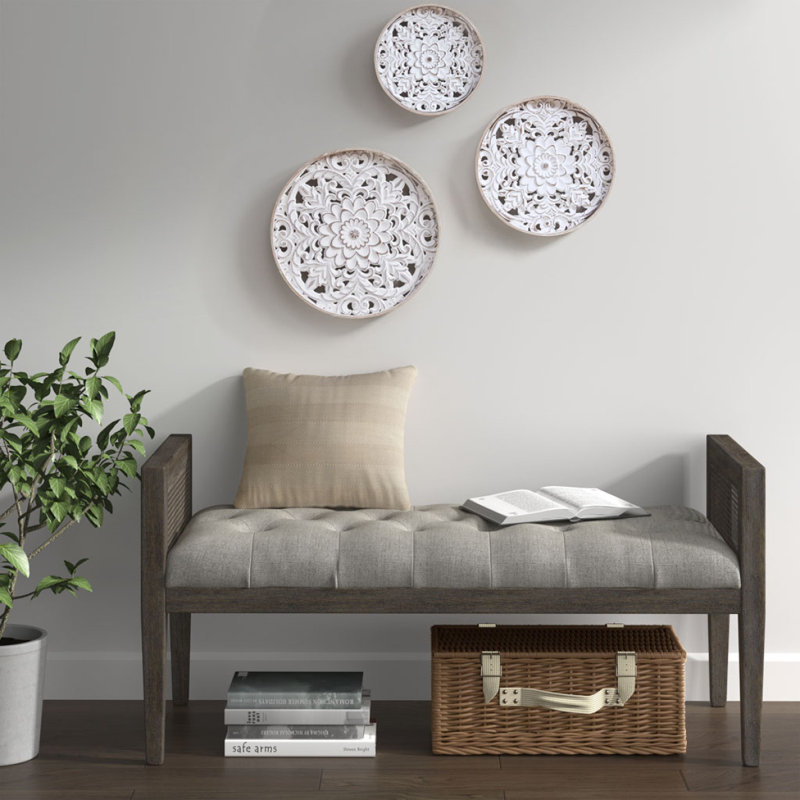 Ensemble de 3 décorations murales en bois sculpté blanc vieilli