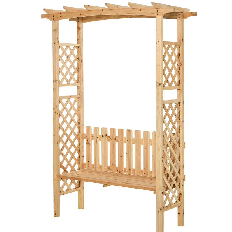 Banc de jardin et arche en bois naturel - Créez un cadre extérieur serein avec de magnifiques raisins
