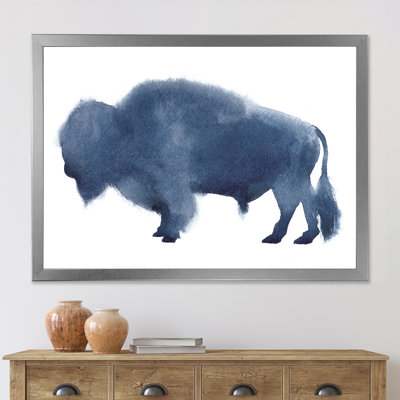 " Navy Blue Bison Silhouette " Painting Print