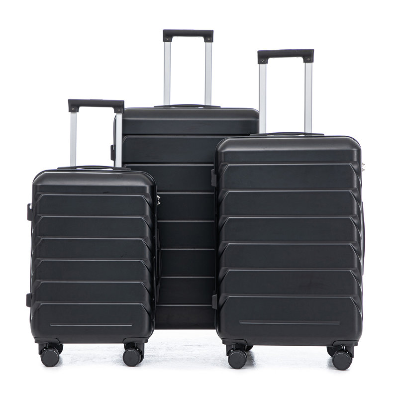 20 po / 24 po / 28 po 3 pièces / ensemble en valise à roulettes ABS, couleur assortie, avec serrure à combinaison, Black