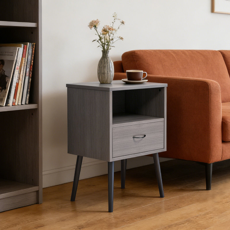 Ensemble de table de chevet moderne et minimaliste en bois deux pièces avec tiroirs et tablettes ouvertes (ensemble de 2)