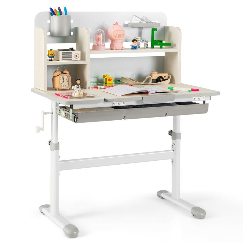 Bureau d'écriture à hauteur réglable pour enfants avec bureau inclinable, Gris