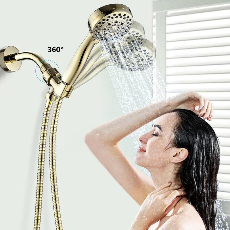 Pomme de douche haute - Doré, 5 modes`` Chaleur, facile à nettoyer, douchette à fixation murale dorée et impact à installer, jet constant, économie d'eau
