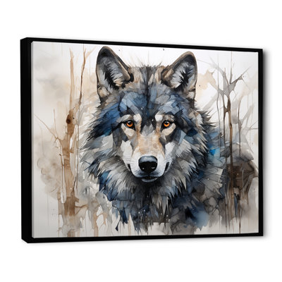 Minimalisme bleu et gris, expression du loup sur toile - loup