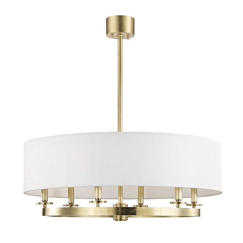 Lustre cylindrique unique et remarquable à 6 lumières Durham, Laiton vieilli
