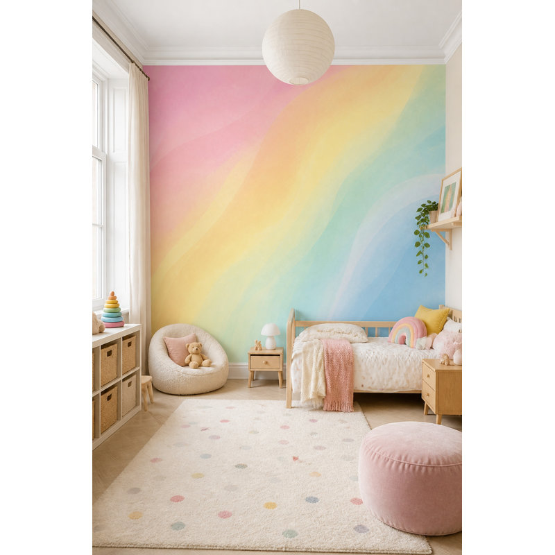 Papier peint aquarelle texturé pastel dégradé amovible arc-en-ciel, 160 po x 108 po, Texturé non collé