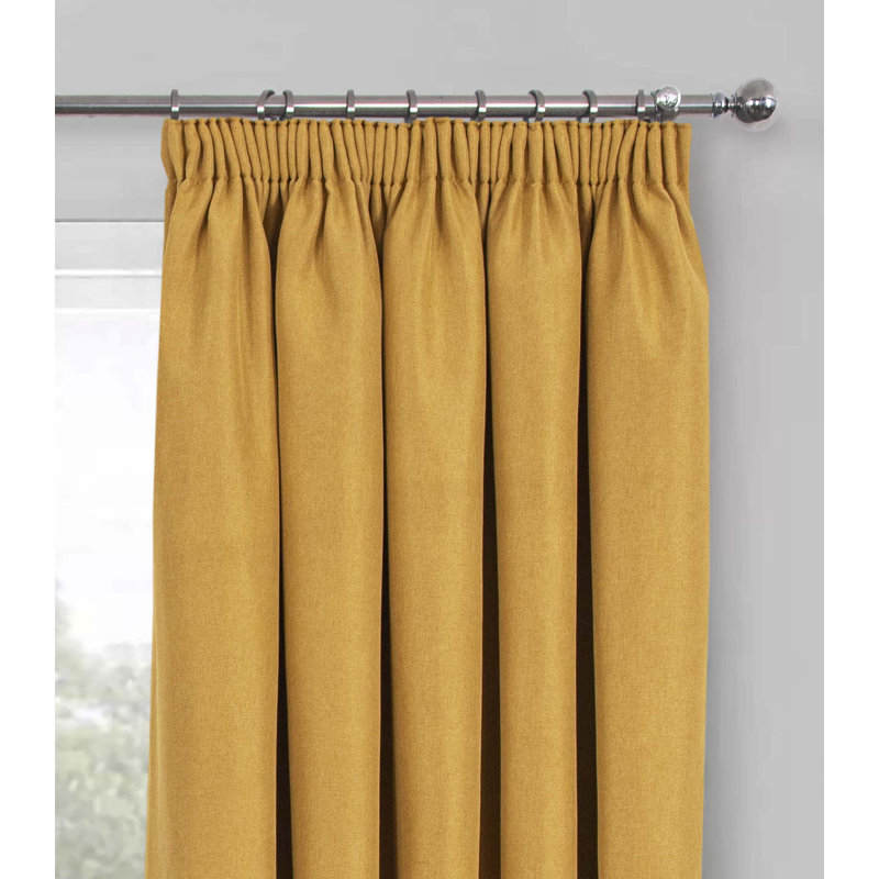 Blackout Pencil Pleat Curtain Pair, 114 W x 137 D cm, Ochre