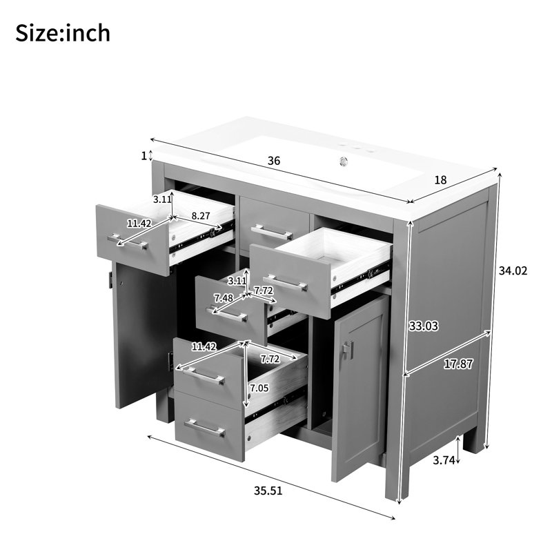 Soniah 36'' Single Bathroom Vanity with Ceramic Top