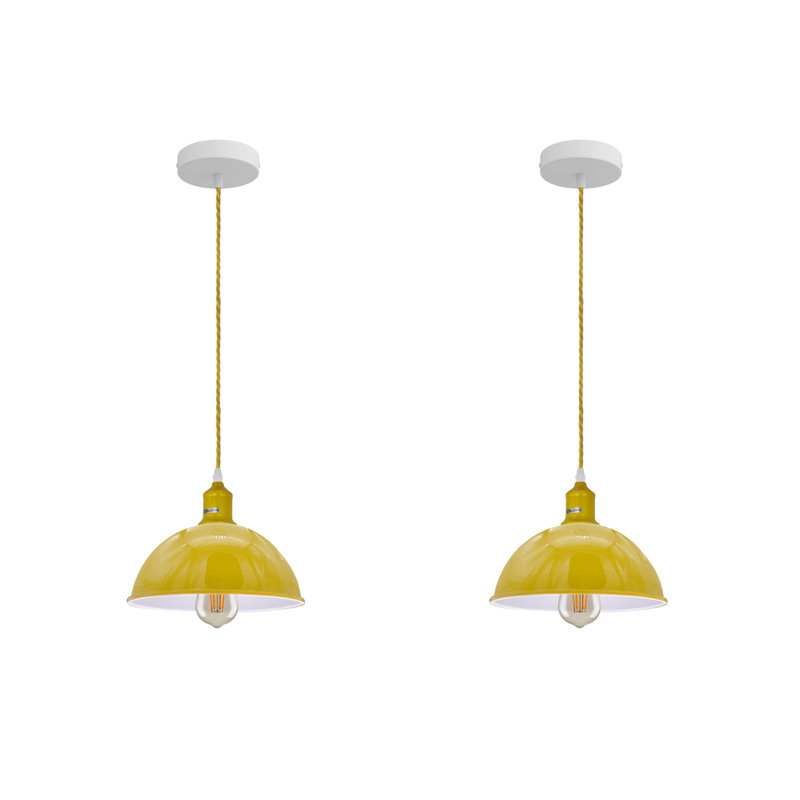 Alaniz Designer 1-Light Pendant in Brushed Steel – Luxury Industrial Ceiling Light by Breakwater Bay, Yes, Yellow