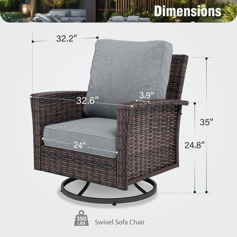 Swivel Wicker Outdoor Lounge Chair, Gray