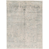 Hand-Knotted High-Quality Silver and Aqua Area Rug
