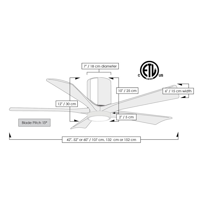 Irene Flushmount Light Kit 5 Blade LED Ceiling Fan, Gloss White, Barn Wood Tone, 52"