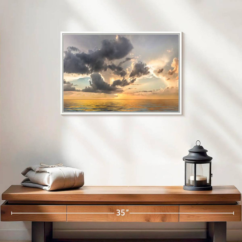 Coucher de soleil céleste, 19 po x 13 po, Cadre flottant blanc