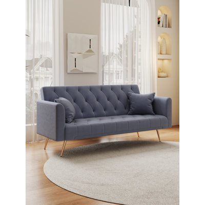 71-Inch Convertible Love Seat Sofa, American Vintage Grey Velvet Material, Suitable For Small Living Room, Bedroom, Office