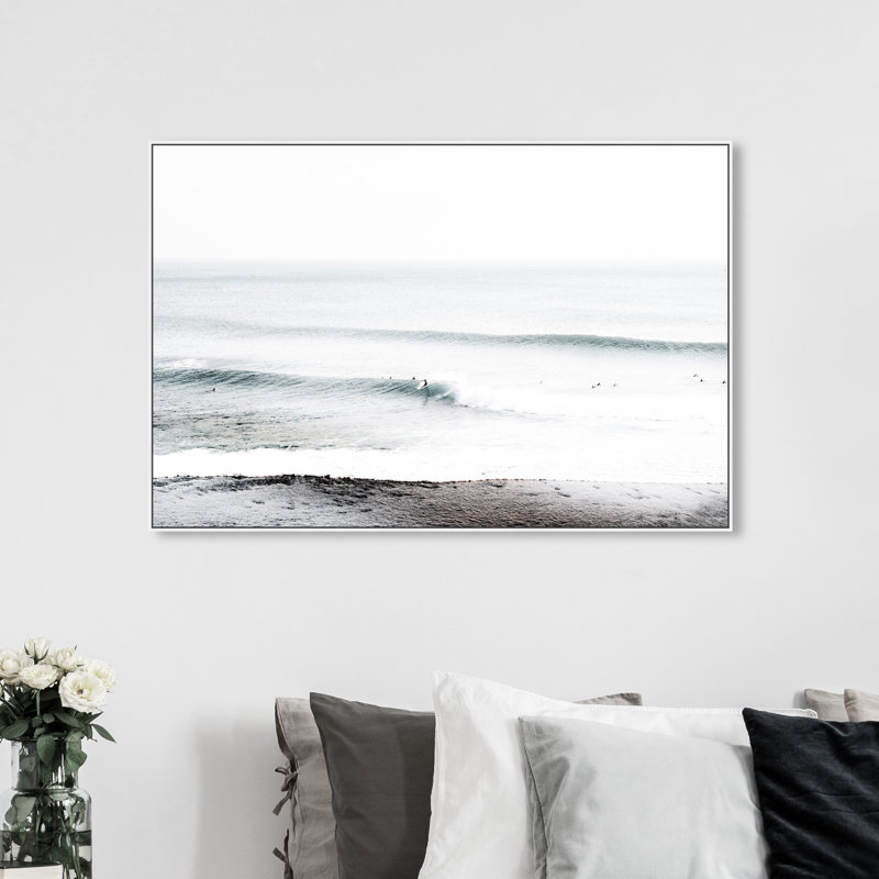 «Nautical and Coastal Wave Beach», reproduction d'impression sur toile, H 30 po x l 45 po x P 1,5 po, Cadre flottant blanc