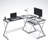L-Shaped Tempered Glass Top Computer Desk with Pull Out Keyboard Panel, Clear