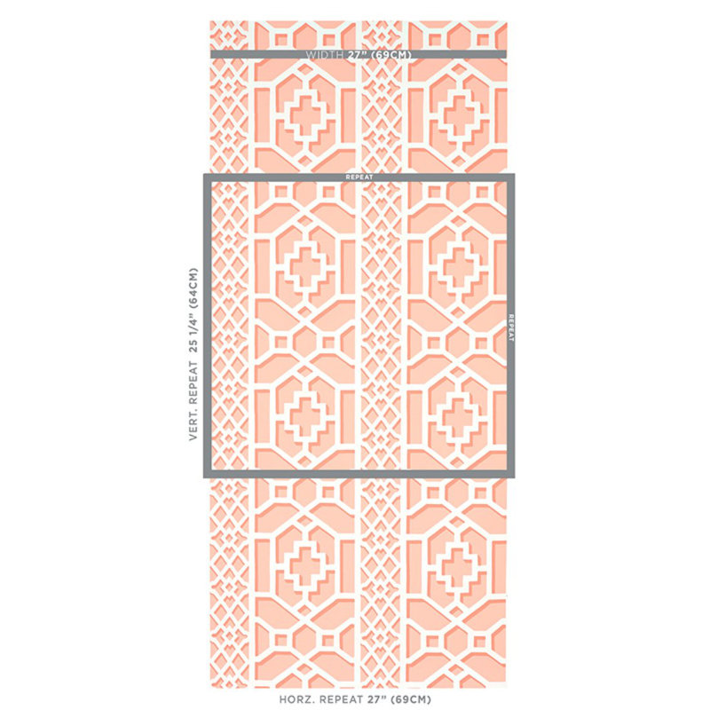Papier peint treillis Zanzibar, Corail / blanc