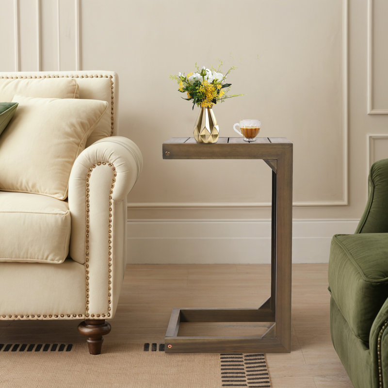 C Shaped Solid Wood End Table, Gray