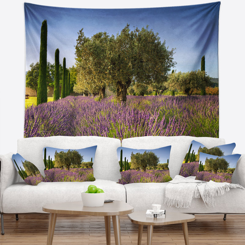 Tapisserie floral magnifique lavande et oliviers, H 32 po x l 39 po