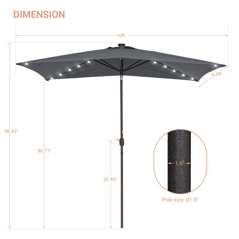Parasol de marché rectangulaire 10 pi x 6,5 pi Lunsford, Anthracite