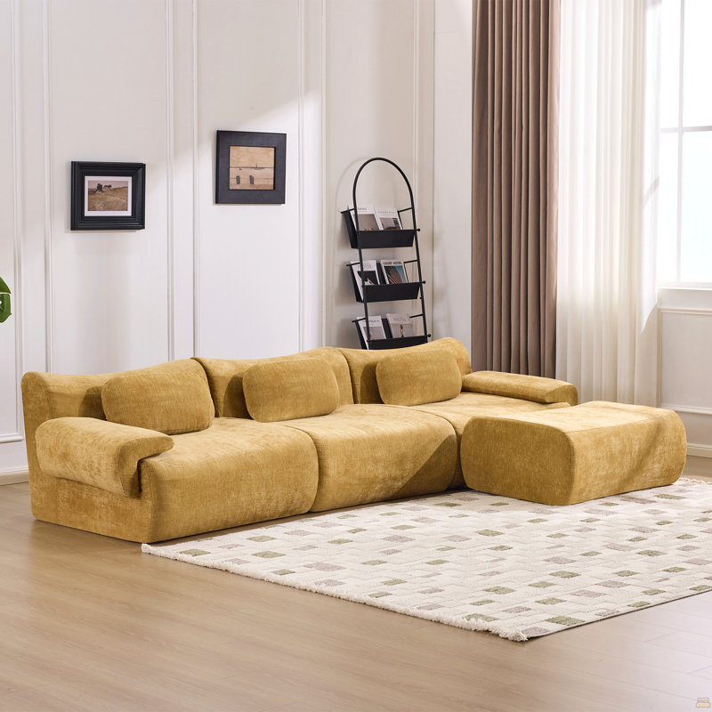 Combinaison modulaire, forme de joint en bambou, fauteuil, Jaune