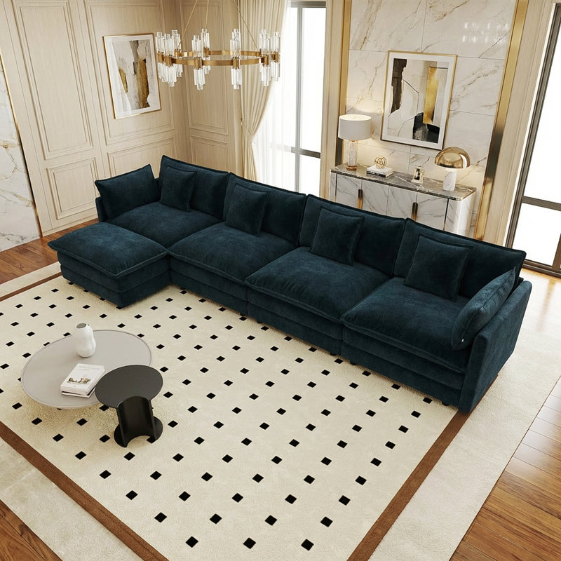 Canapé modulaire modulaire pour salon Hibbell, Chenille bleu