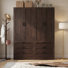Armoire-penderie l 55 po avec 6 tiroirs, rangement pour garde-robe avec portes et tringle