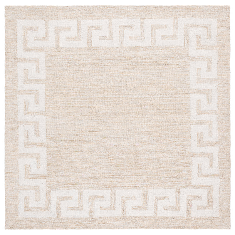 Ebony 780 Hand Tufted Wool/Cotton Geometric Rug in Beige/Ivory, Square 6'