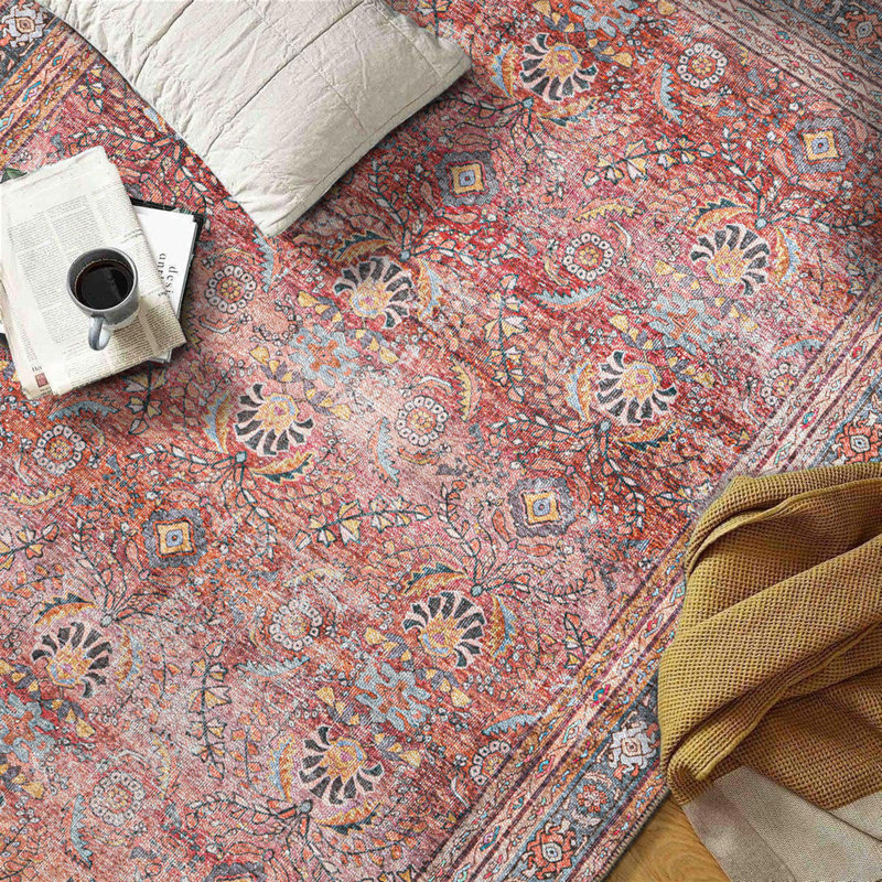 Tapis rouge / gris à envers antidérapant Labarbera, Rectangle 10 pi x 14 pi