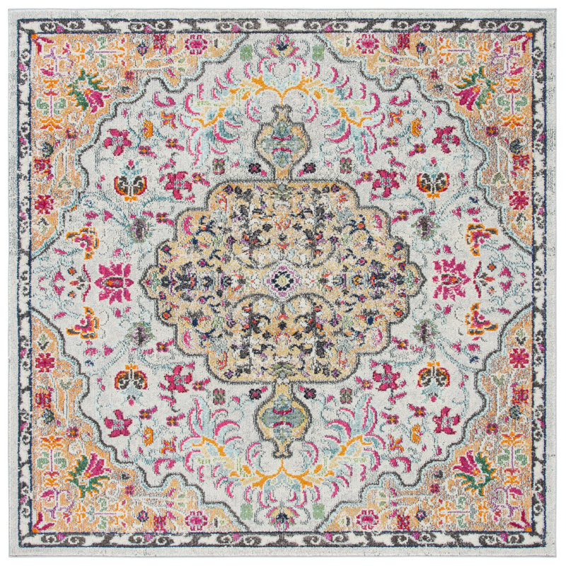 Felty Oriental Grey/Gold Area Rug, Square 5'