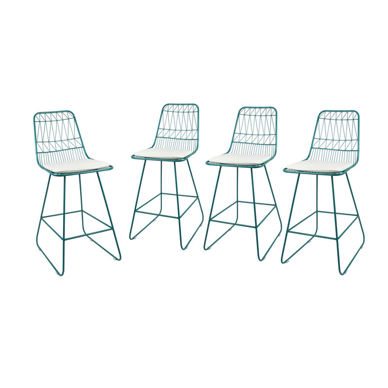 Metal Outdoor 26.25'' Counter Stool with Cushion, Teal, 4