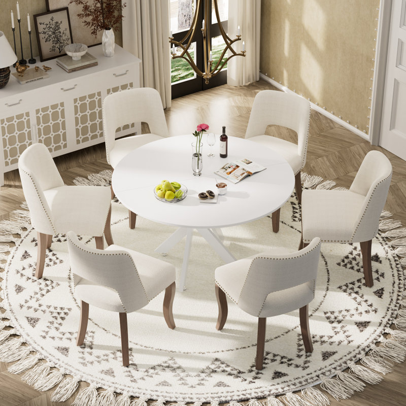 Ensemble de salle à manger à piédestal rond avec chaise en bois, 7 pièces : table, 6 chaises, Noir, Noir