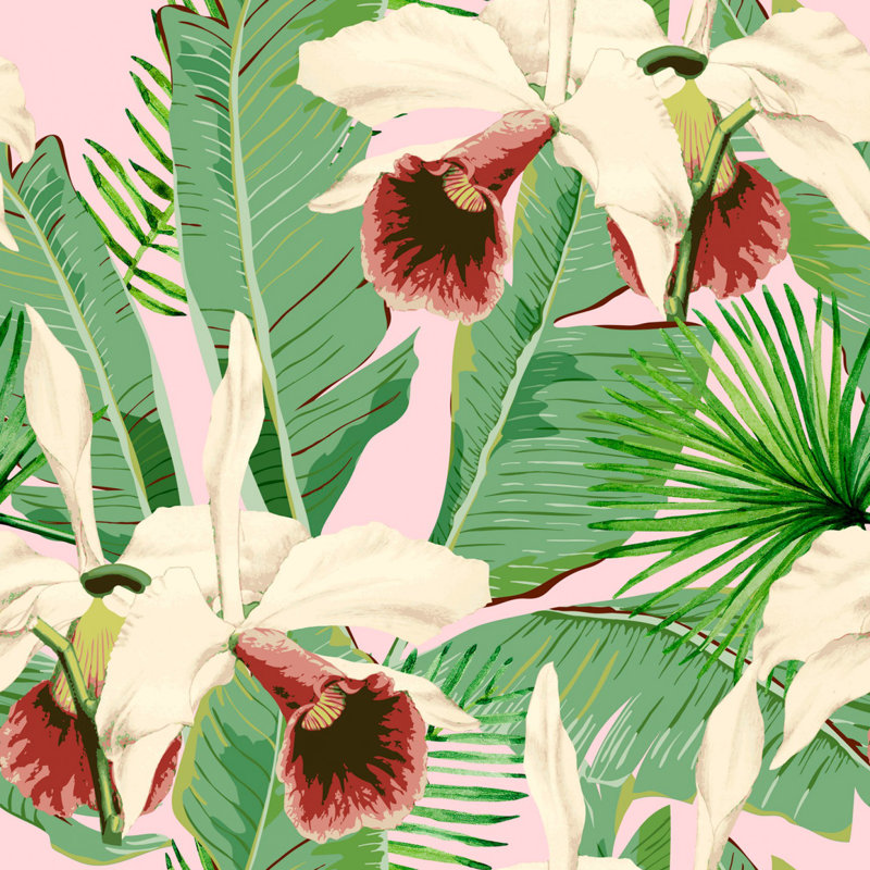 Palm Springs Floral Wallpaper Roll, Green/Pink/White/Red