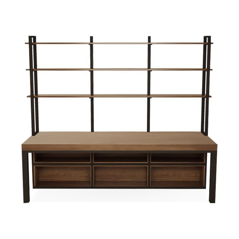 Black+Tan Rectangular Solid Wood+Iron desks, 88.58" H x 94.49" W x 31.5" D