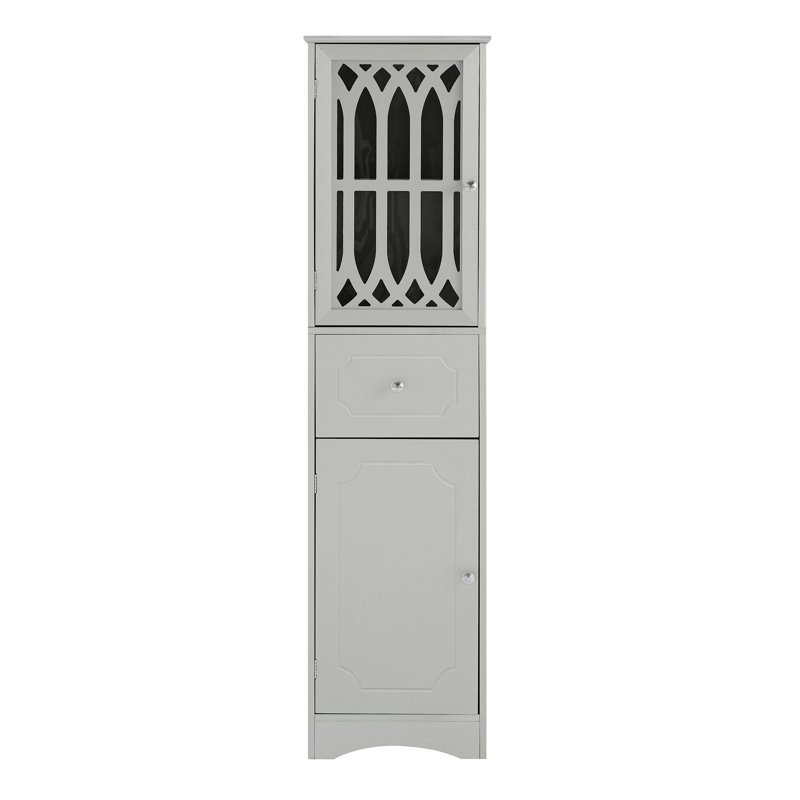 Grey Board Bathroom Console - With Drawer, Doors, And Adjustable Shelf For Freestanding Tall Storage Cabinet, Gray