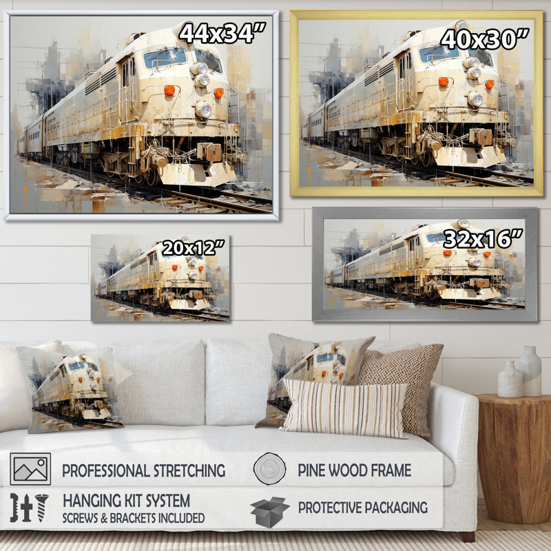 Rêve de train rétro blanc I, Toile tendue, H 24 po x l 32 po x P 1 po