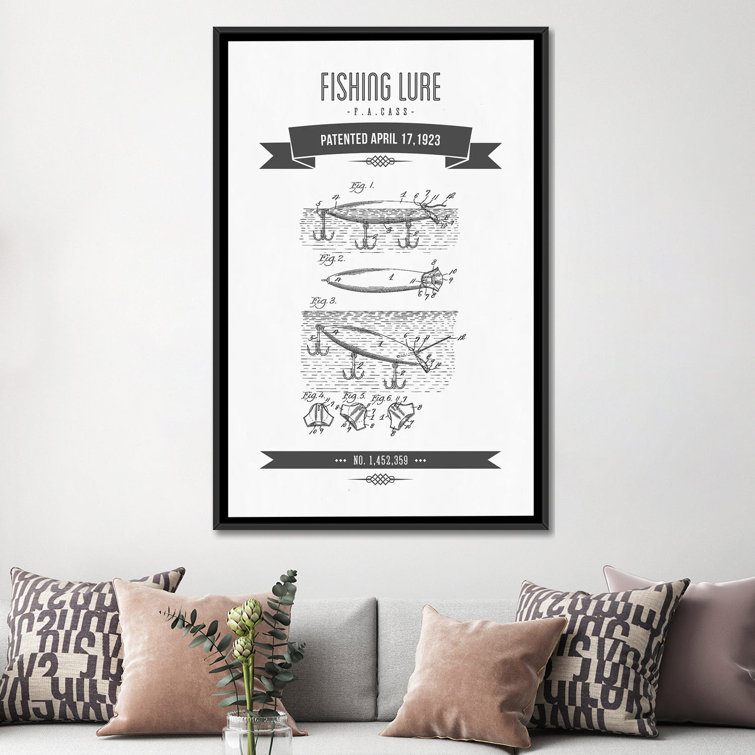 F.A. Cass Fishing Lure Patent Sketch by Aged Pixel - Wrapped Canvas Print East Urban Home Size: 26 H x 18 W x 1.5 D, Format: Black Framed Canvas, M