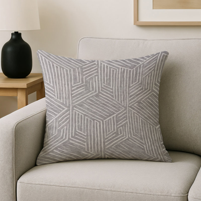 Coussin décoratif intérieur et extérieur Modern, Carré 16 po, Gris / blanc abstrait