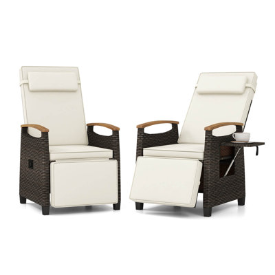 Club Rattan Outdoor Rattan Garden Reclining Lounge Chair With Adjustable Headrest And Flip Table