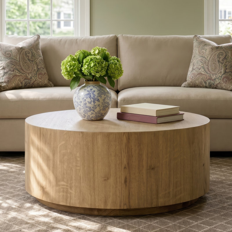 Taryn 42" Drum Coffee Table, Light Brown