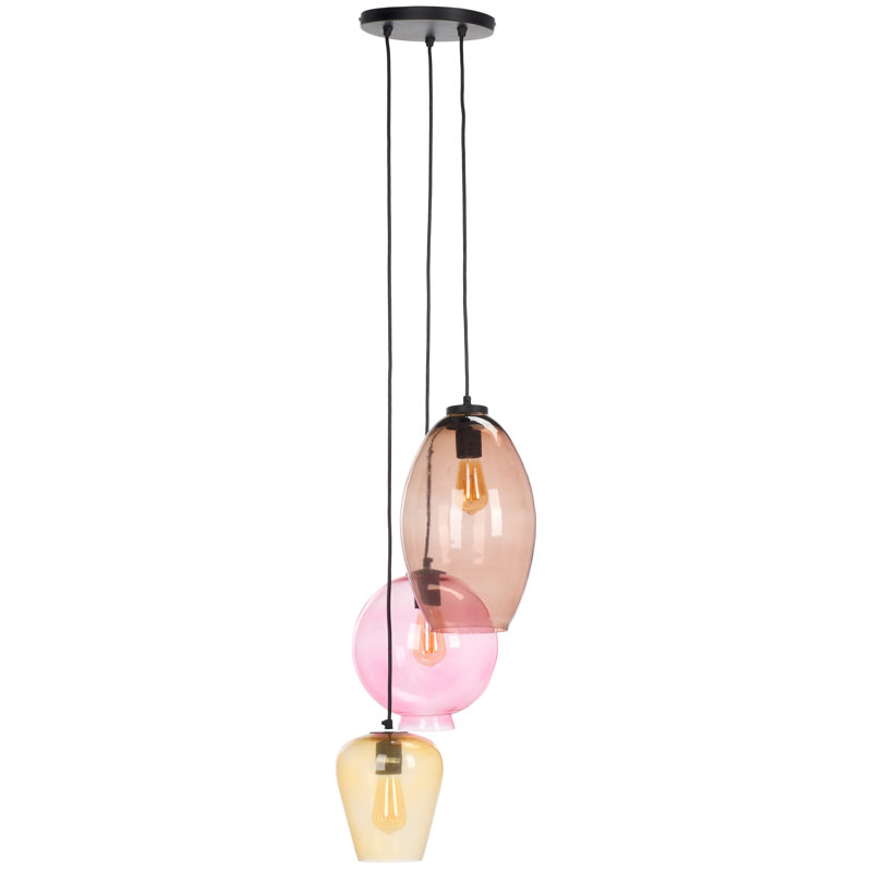 Keoni 3 Light Glass and Iron Pendant