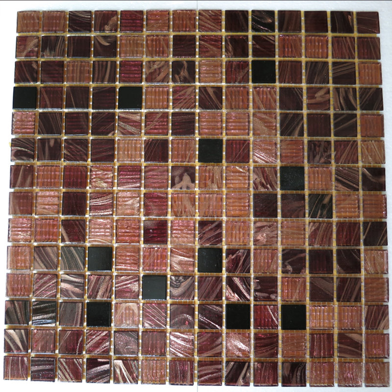 0.75" x 0.75" Glass Grid Mosaic Wall Tile, Brown/Black/Beige