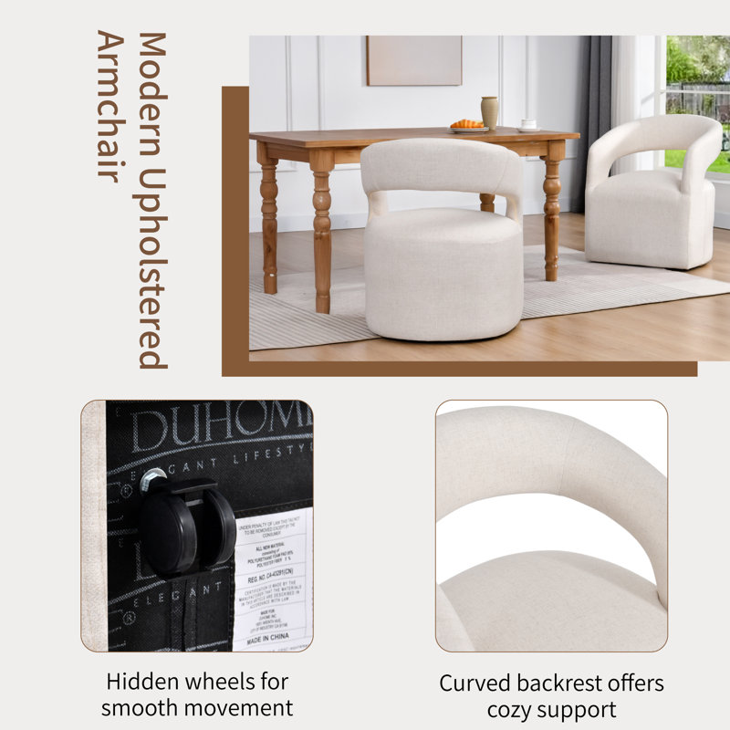 25.4" Wide Modern Upholstered Armchair With Open Back