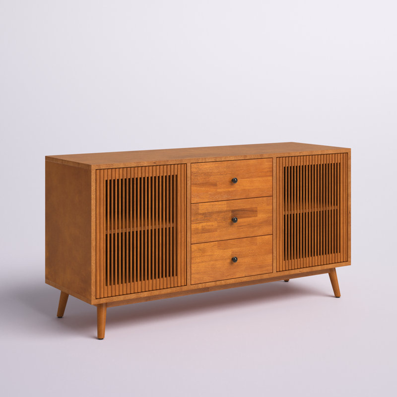 Arsula 58'' W 3 Drawer Sideboard with Slatted Doors, Acorn