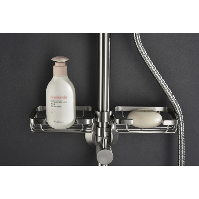 Ensemble de douche avec pomme de douche à effet pluie de 10 po, douche à 4 mains, goupille réglable et plateau à savon en mélange de nickel brossé