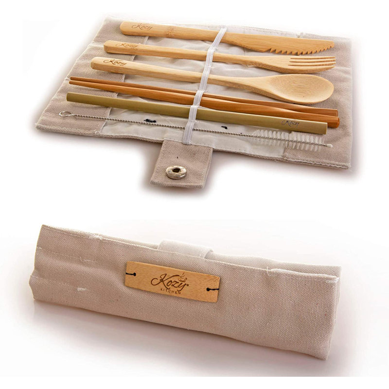 Ensemble de couverts en bambou 6 pièces, service pour 1 personne, Beige