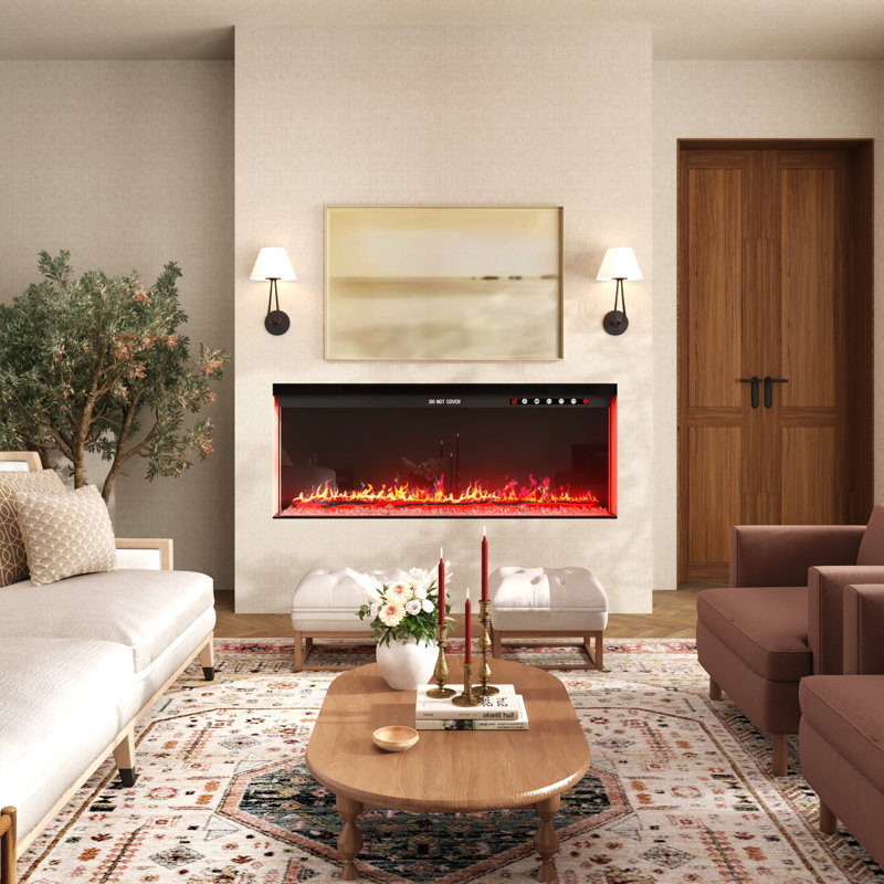 40-Inch Recessed Electric Fireplace Heater With Multicolor Flame & Remote Control
