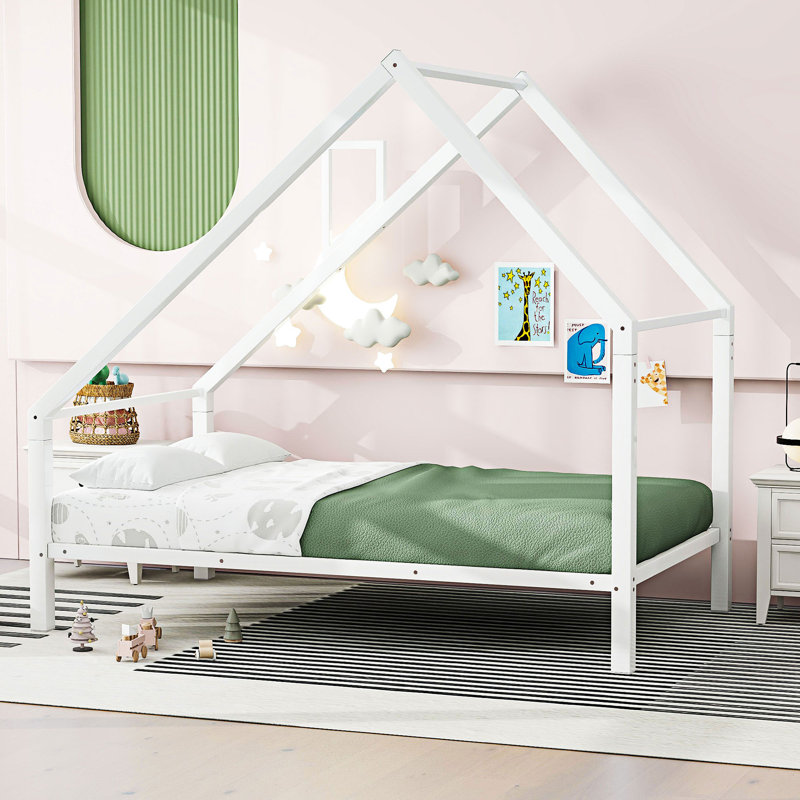 Lit plateforme en métal, Blanc, Twin