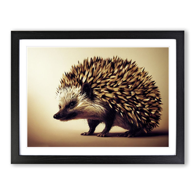 A Handsome Hedgehog - Single Picture Frame Painting, 46cm H x 64cm W x 2cm D, Black